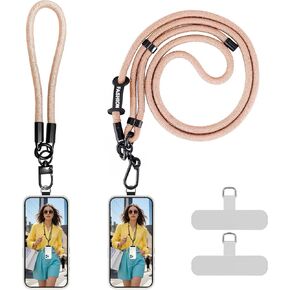 Universal Rope Cross-body Strap, Wrist Lanyard and 4Pack Patch, Adjustable Nylon Cell Phone Lanyard