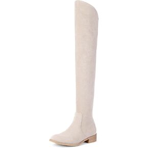 Shoe'N Tale Women's Over The Knee Boots Thigh High Low Block Heel Pointed Toe Long Stretch Boots