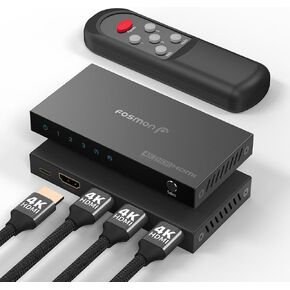 Fosmon 5-Port HDMI 4K Switch with Remote, Support 4K@60Hz HDCP 2.2 High Speed 18Gbps 5 in 1 Out Auto-Switching 5x1 HDMI 2.0 Switcher Splitter Hub Compatible with PS5, Xbox X, Apple TV