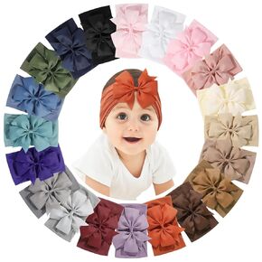 yoyokid 20pcs Baby Girls Bows Headbands, 4.5" Nylon Hairbands Ribbon Hair Bow Elastic Hair Accessories for Newborns Infants Toddlers and Kids (Light Color)