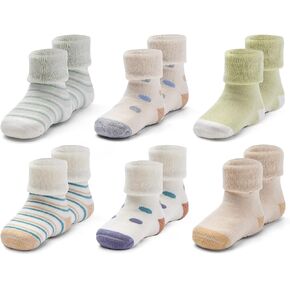 Baby Non Slip Winter Socks Baby Boys Thick Warm Socks with Grips for Baby Girls Non Skid Socks 6 Pack