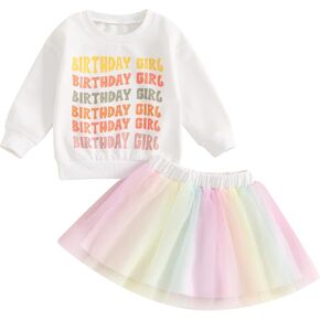 Kayotuas Toddler Baby Girl Birthday Outfit Birthday Girl Shirt and Tutu Skirt Set Cake Smash Outfits 2 Piece Fall Dresses