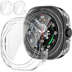 2-Pack Screen Protector Compatible with Samsung Galaxy Watch 7 44mm Case, [Turning into Ultra 47mm Upgrade] Glass All-Around Protective Screen Full Hard PC Cover Bumper for Galaxy Watch 7 Smart Watch