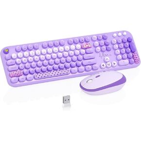 Wireless Keyboard Mouse,104 Full Size Cute Colorful Keyboard and Mouse with Retro Typewriter for PC/Mac/Laptop/Tablet/Computer/Windows Microsoft Wireless Keyboard and Mouse Combo for Windows, Pink