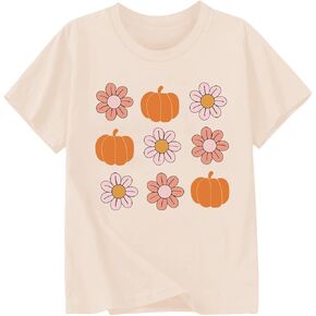 Toddler Girls Thanksgiving Shirts Turkey Pumpkin T Shirt Cotton Short Sleeve Halloween Tops 1-10 Years