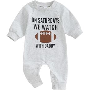 Infant Baby Boys Girls Football Jumpsuit On Sundays We Watch Footabll With Daddy Long Sleeve Romper Fall Plasuit