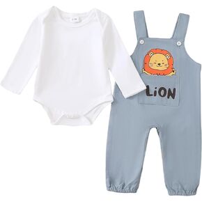 Saeaby Baby Boy Clothes Newborn Boy Cute Outfit Long Sleeve Bodysuit Romper Bib Overall Suspender Outfit Set Fall/Winter