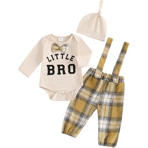 Hnyenmcko Newborn Baby Boy Fall Outfits Letter Print Long Sleeve Romper Suspender Pants Hat Sets Infant Boy Winter Clothes