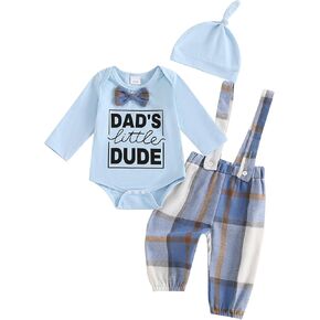 Hnyenmcko Newborn Baby Boy Fall Outfits Letter Print Long Sleeve Romper Suspender Pants Hat Sets Infant Boy Winter Clothes in Kuwait