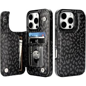 HAOPINSH for iPhone 16 Pro Case Wallet with Card Holder, White Leopard Cheetah Pattern Back Flip Folio PU Leather Kickstand Card Slots Case for Women Girls, Double Magnetic Clasp Shockproof Case 6.3"