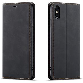 QLTYPRI for iPhone XR Case, Premium PU Leather Cover TPU Bumper with Card Holder Kickstand Hidden Magnetic Adsorption Shockproof Flip Wallet Case for iPhone XR (6.1 inch) - Black