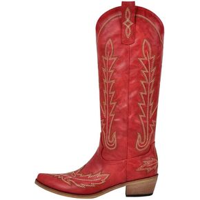 Yolkomo Cowboy Boots for Women Wide Calf Knee High Cowgirl Distressed Western Embroidered Boots