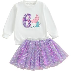 Lamuusaa Toddler Baby Girl Birthday Outfit 1st Romper 2nd/3rd/4th/5th/6th Sweatshirt Mermaid Tutu Skirts Cake Smash Outfit