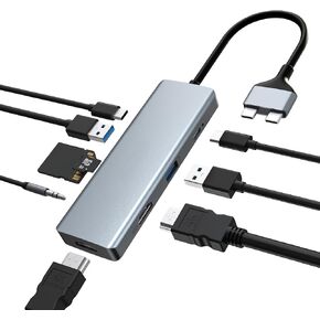 9 in 2 MacBook Air Adapter USB C Hub Triple Display for MacBook Pro Air Mac, MacBook Pro Docking Station 4K HDMI Dock with 100W PD,USB 3.0,SD/TF Card Reader,3.5mm Audio
