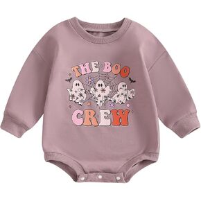 ZAXARRA Newborn Baby Girls Boys Halloween Outfits Pumpkin Ghost Letter Embroidery Print Rompers Sweatshirts Fall Jumpsuit