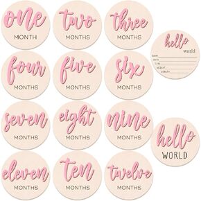 7 PCS Baby Monthly Milestone Wooden Signs 3D Girl Baby 1-12 Months Announcement Card Sign Wood Markers Disc Block Baby Keepsake Double Sided Engraved Keepsake Photo Prop (Blue)