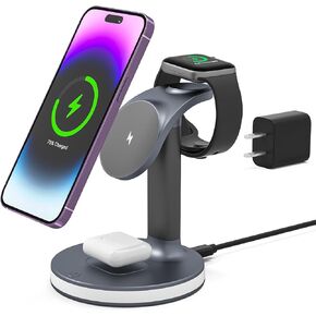 3 in 1 Wireless Charging Station for iPhone 16/15/14/13/12 Series,for Multiple Devices for AirPods 3/2/Pro,Magnetic Charging for iWatch Series(Gray)