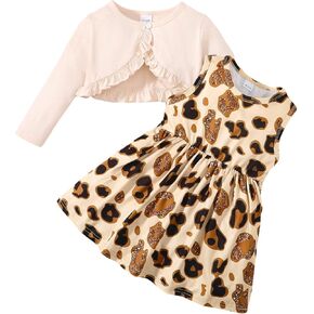 Toddler Girls Dress and Cardigan Sleeveless Floral Print Tank Dresses and Bolero Shrug 2 Piece Fall Winter Outfits