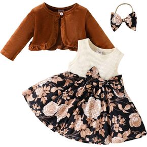 FYMNSI 1st Birthday Girl Outfit Long Sleeve Velvet Cardigan Floral Turu Dress Headband Toddler Baby Girls Fall Winter Clothes