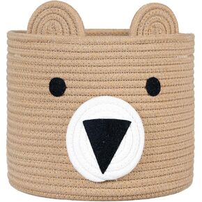 ZLG Cute Bear Basket - Brown Cotton Rope Woven Storage, 10.5" D x 8.5" H, Versatile for Baby Shower, Kids' Room, Living Room, or Indoor Plants
