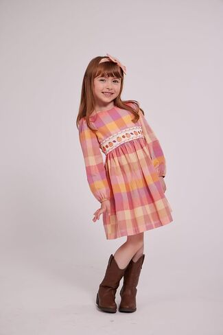 Bonnie Jean Thanksgiving Dress - Buffalo Check Pumpkin Smocked Dress with Headband for Baby, Toddler, Little Girls in Saudi Arabia
