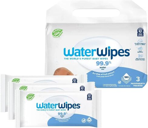مناديل مبللة للأطفال أصلية خالية من البلاستيك من WaterWipes، مناديل مبللة مائية بنسبة 99.9%، غير معطرة ولا تسبب الحساسية للبشرة الحساسة، عدد 1080 (18 عبوة) in Kuwait