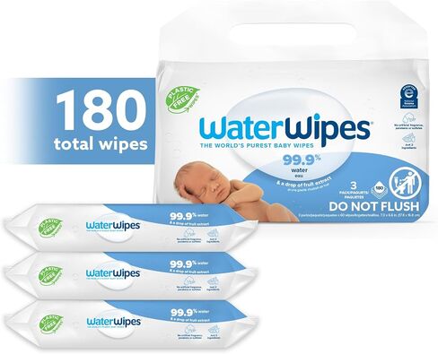 مناديل مبللة للأطفال أصلية خالية من البلاستيك من WaterWipes، مناديل مبللة مائية بنسبة 99.9%، غير معطرة ولا تسبب الحساسية للبشرة الحساسة، عدد 1080 (18 عبوة) in Kuwait