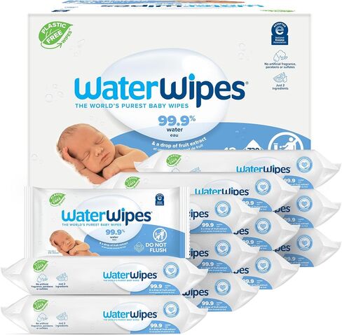 مناديل مبللة للأطفال أصلية خالية من البلاستيك من WaterWipes، مناديل مبللة مائية بنسبة 99.9%، غير معطرة ولا تسبب الحساسية للبشرة الحساسة، عدد 1080 (18 عبوة) in Kuwait