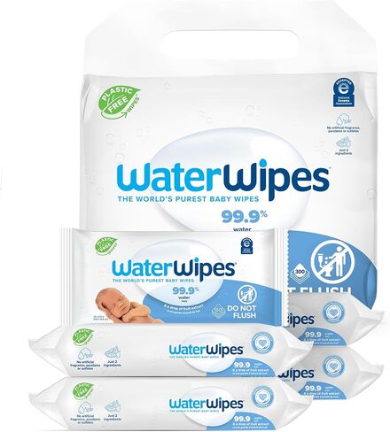 مناديل مبللة للأطفال أصلية خالية من البلاستيك من WaterWipes، مناديل مبللة مائية بنسبة 99.9%، غير معطرة ولا تسبب الحساسية للبشرة الحساسة، عدد 1080 (18 عبوة) in Kuwait