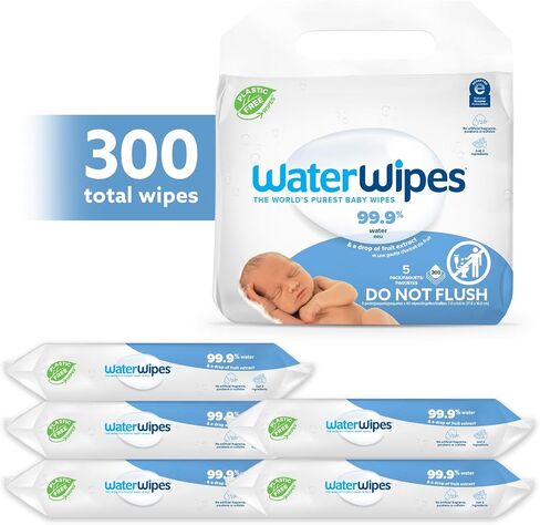 مناديل مبللة للأطفال أصلية خالية من البلاستيك من WaterWipes، مناديل مبللة مائية بنسبة 99.9%، غير معطرة ولا تسبب الحساسية للبشرة الحساسة، عدد 1080 (18 عبوة) in Kuwait