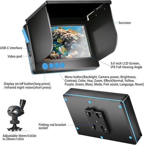 Fish Finder Underwater Fishing Camera, Infrared Night Vision, Wide Angle, IP65 Waterproof, with 5 Inch IPS Display, for Ice, River and Boat in Saudi Arabia
