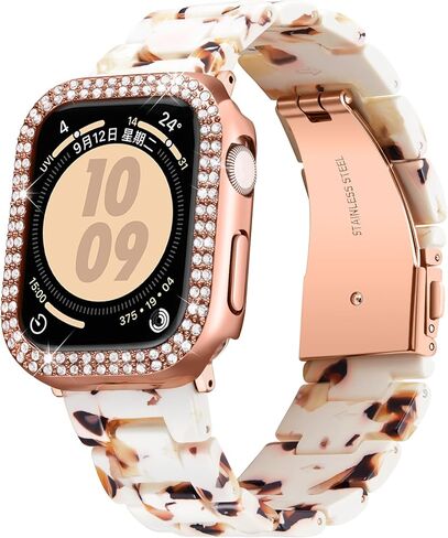 Resin Watch Bands Compatible with Apple Watch Band 40mm 41mm 44mm 45mm iWatch Watch Strap with Glitter Bling Protective Case Cover Wristband for Apple Watch Series 8 7 SE SE2 6 5 4 in Kuwait