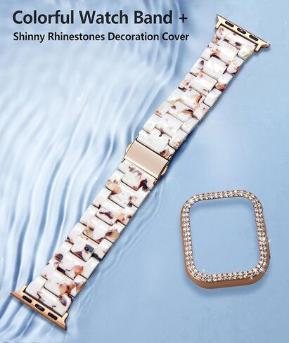 Resin Watch Bands Compatible with Apple Watch Band 40mm 41mm 44mm 45mm iWatch Watch Strap with Glitter Bling Protective Case Cover Wristband for Apple Watch Series 8 7 SE SE2 6 5 4 in Kuwait