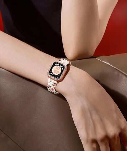 Resin Watch Bands Compatible with Apple Watch Band 40mm 41mm 44mm 45mm iWatch Watch Strap with Glitter Bling Protective Case Cover Wristband for Apple Watch Series 8 7 SE SE2 6 5 4 in Kuwait