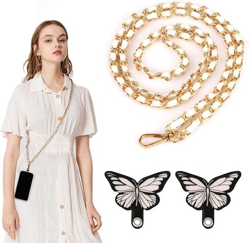 Universal Phone Lanyard, Metal Phone Chain Crossbody Strap with 2pcs Butterfly Phone Tether Tabs for Women Adjustable in Saudi Arabia