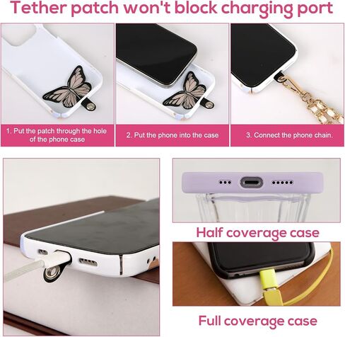 Universal Phone Lanyard, Metal Phone Chain Crossbody Strap with 2pcs Butterfly Phone Tether Tabs for Women Adjustable in Saudi Arabia