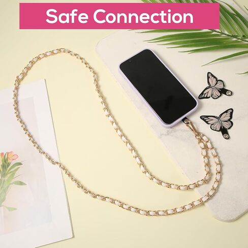 Universal Phone Lanyard, Metal Phone Chain Crossbody Strap with 2pcs Butterfly Phone Tether Tabs for Women Adjustable in Saudi Arabia