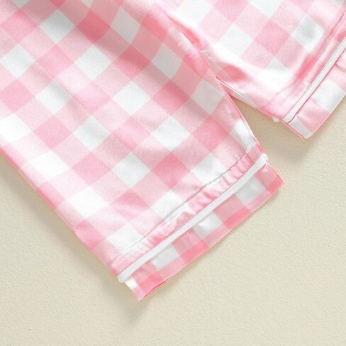 Girls Silk Pajamas Baby Plaid Print Button Up Long Sleeves Shirt + Elastic Pants Loungewear Toddler Sleepwear in Saudi Arabia