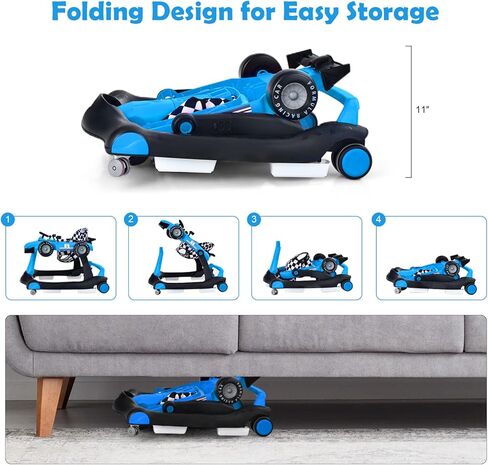 HOMGX Baby Walker with Wheels, Convertible Baby Push Walker & Race Car Mode, Infant Activity Center with Music Box, 3 Heights & 2 Speeds, Foldable Walkers for 6-18 Months (Yellow) in Kuwait