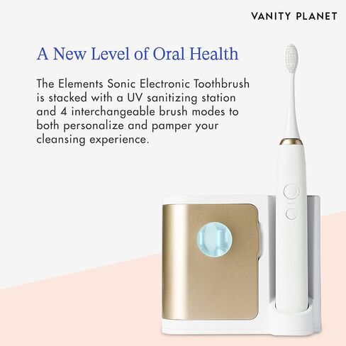 Vanity Planet Elements Ultrasonic Electric Toothbrush - Silver - Advanced Oral Care with UV Sanitizing Charger Base with 3 Replacement Heads - 99.9% Effective Keeping Your Teeth Clean in Kuwait