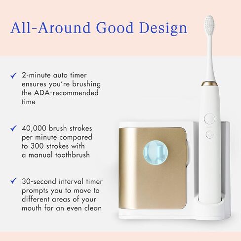 Vanity Planet Elements Ultrasonic Electric Toothbrush - Silver - Advanced Oral Care with UV Sanitizing Charger Base with 3 Replacement Heads - 99.9% Effective Keeping Your Teeth Clean in Kuwait