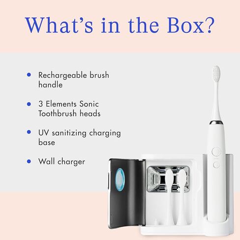 Vanity Planet Elements Ultrasonic Electric Toothbrush - Silver - Advanced Oral Care with UV Sanitizing Charger Base with 3 Replacement Heads - 99.9% Effective Keeping Your Teeth Clean in Kuwait