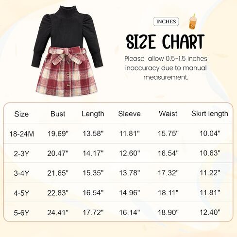 Toddler Girl Outfits Turtleneck Long Sleeve Ribbed Shirt Tops Plaid Mini Skirts 2Pcs Set Fall Winter Clothes 2-7T in Saudi Arabia