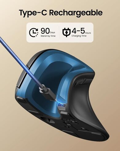 ماوس ProtoArc مريح، ماوس رأسي لاسلكي EM11 NL، ماوس Ergo مع أجهزة متعددة، ماوس USB-C قابل لإعادة الشحن لنظام التشغيل Windows، Mac OS، الكمبيوتر الشخصي/الكمبيوتر المحمول/الكمبيوتر المحمول، أزرق in Saudi Arabia