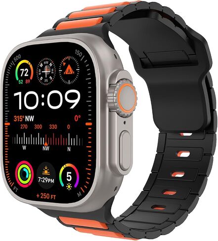 MoKo Sport Bands Compatible Apple Watch Ultra 2/Ultra Band,Apple Watch Bands for Men Women 49mm 46mm 45mm 44mm 42mm,Silicone Replacement Strap for iWatch Series 10 9 8 7 6 5 SE Ultra 2,Orange/Black in Saudi Arabia
