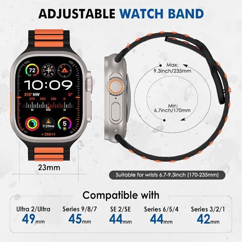 MoKo Sport Bands Compatible Apple Watch Ultra 2/Ultra Band,Apple Watch Bands for Men Women 49mm 46mm 45mm 44mm 42mm,Silicone Replacement Strap for iWatch Series 10 9 8 7 6 5 SE Ultra 2,Orange/Black in Saudi Arabia