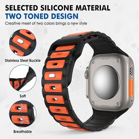 MoKo Sport Bands Compatible Apple Watch Ultra 2/Ultra Band,Apple Watch Bands for Men Women 49mm 46mm 45mm 44mm 42mm,Silicone Replacement Strap for iWatch Series 10 9 8 7 6 5 SE Ultra 2,Orange/Black in Saudi Arabia