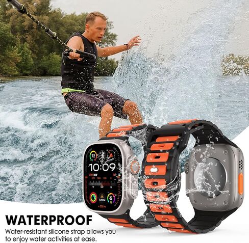 MoKo Sport Bands Compatible Apple Watch Ultra 2/Ultra Band,Apple Watch Bands for Men Women 49mm 46mm 45mm 44mm 42mm,Silicone Replacement Strap for iWatch Series 10 9 8 7 6 5 SE Ultra 2,Orange/Black in Saudi Arabia