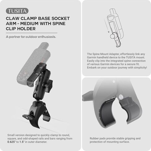 TUSITA Motorcycle ATV/UTV Mount Compatible with Garmin Handheld GPS - Claw Clamp Base, Medium Arm in Saudi Arabia