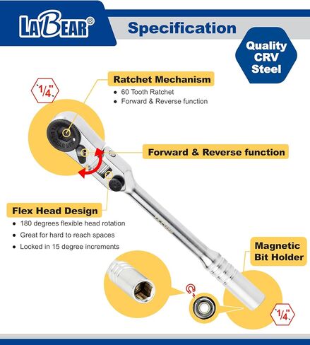 Flexible Dual Ratchet with 1/4" Square Drive & Magnetic Bit Drive in Saudi Arabia